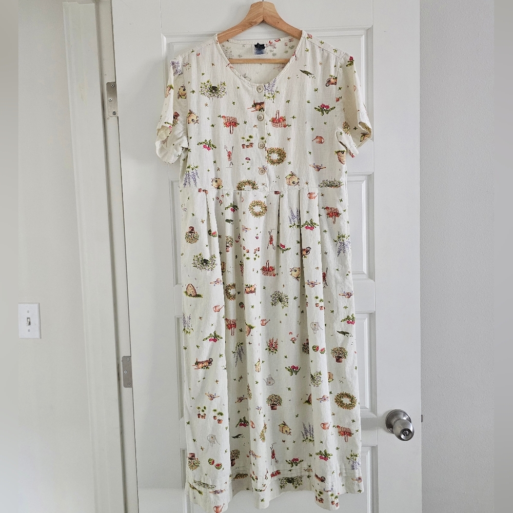 Vintage Lands End Cotton Linen Garden Dress 10 M L